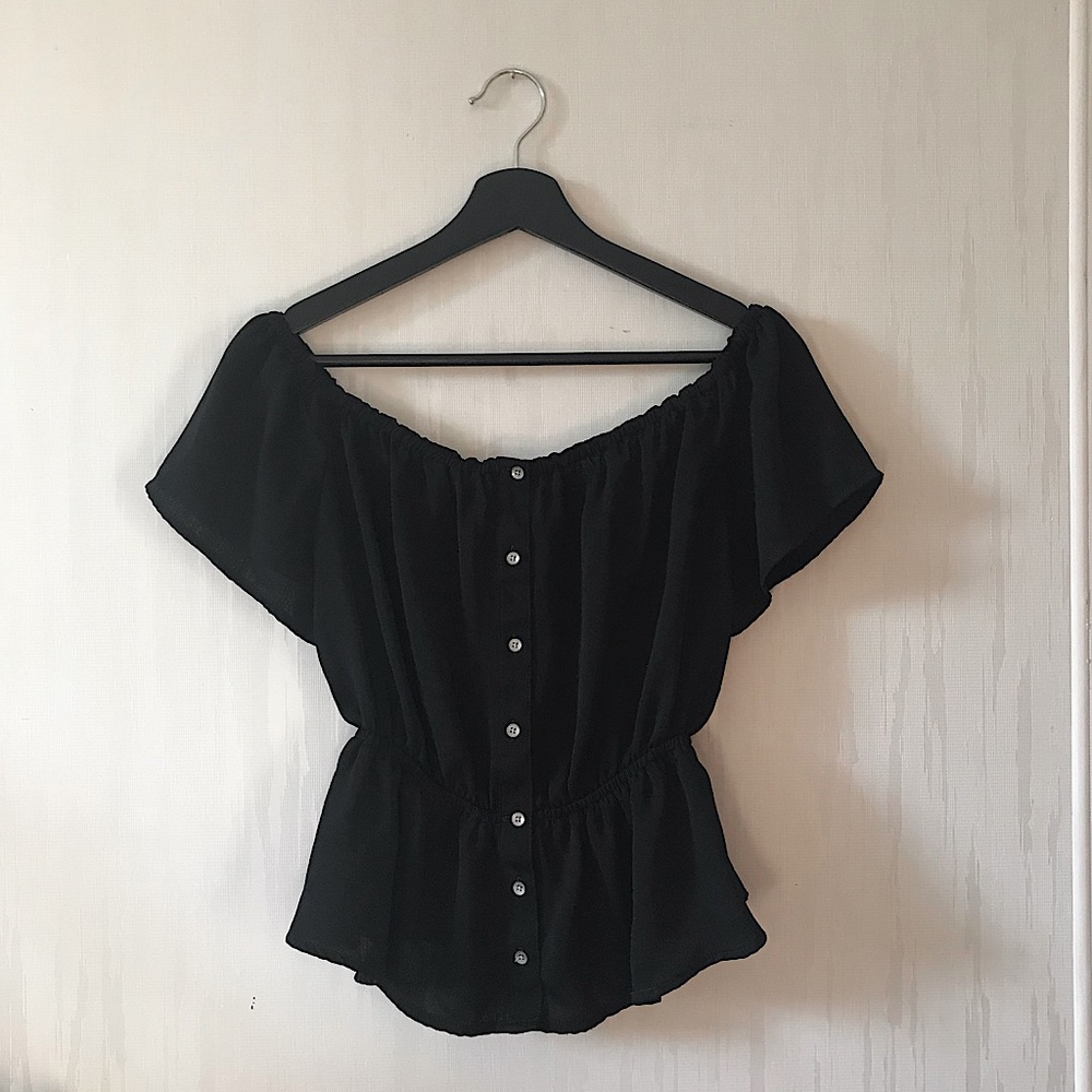 Guess Black Off-Shoulder Blouse Top
